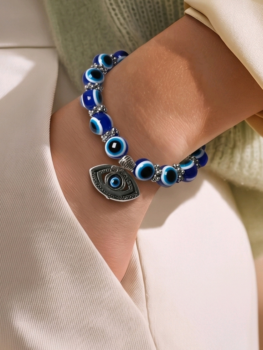 Blue Evil Eye Bracelet Nazar Protection Stretch Beaded Lucky Charm Jewelry